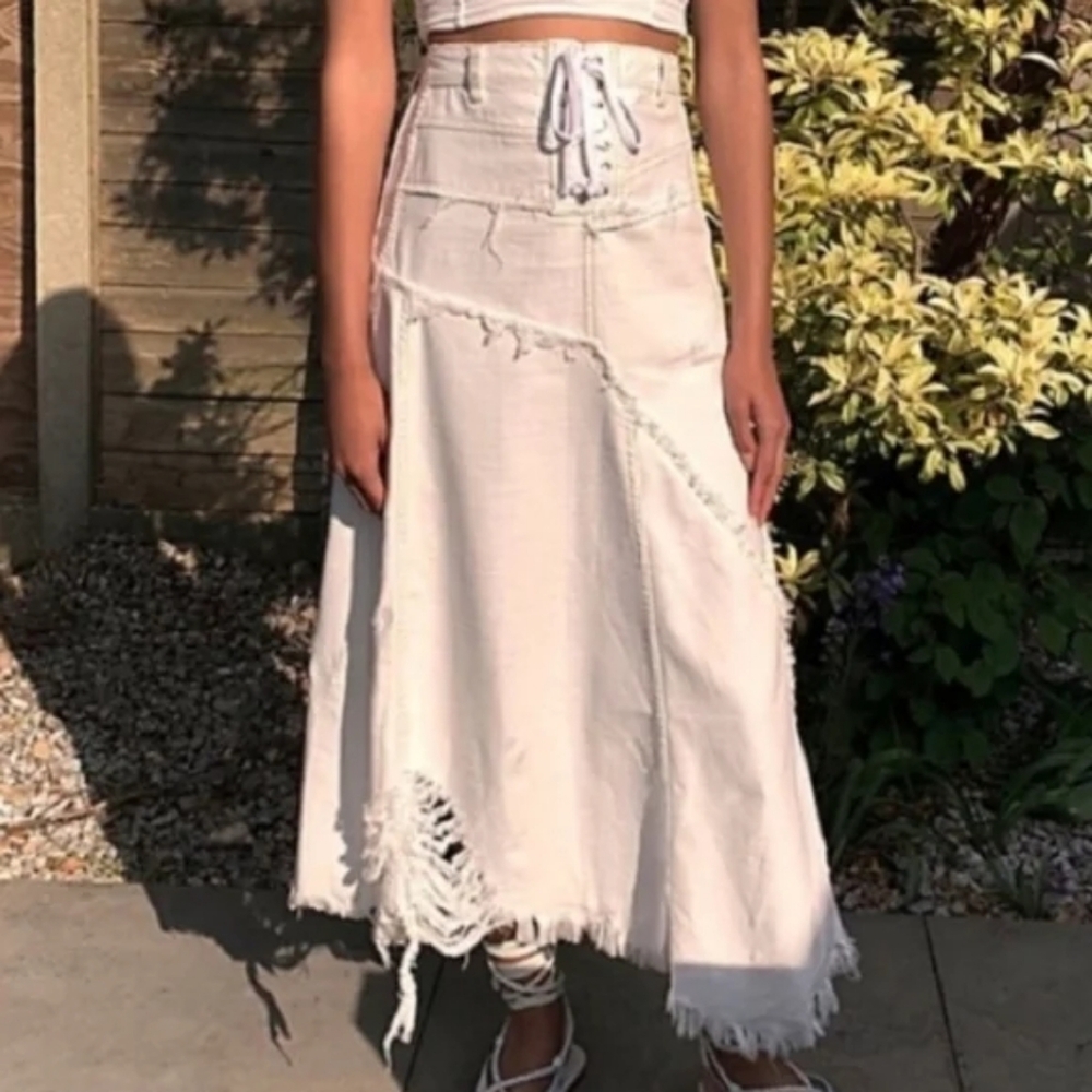 Free People Lace-Up Distressed Skirt